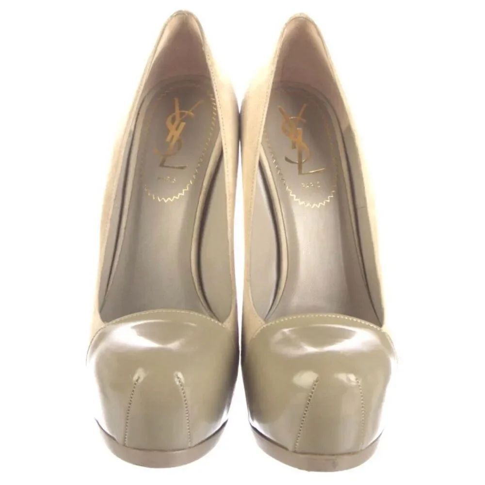 Yves Saint Laurent Nude Suede Rive Gauche Leather Platform Heels Women's 9US